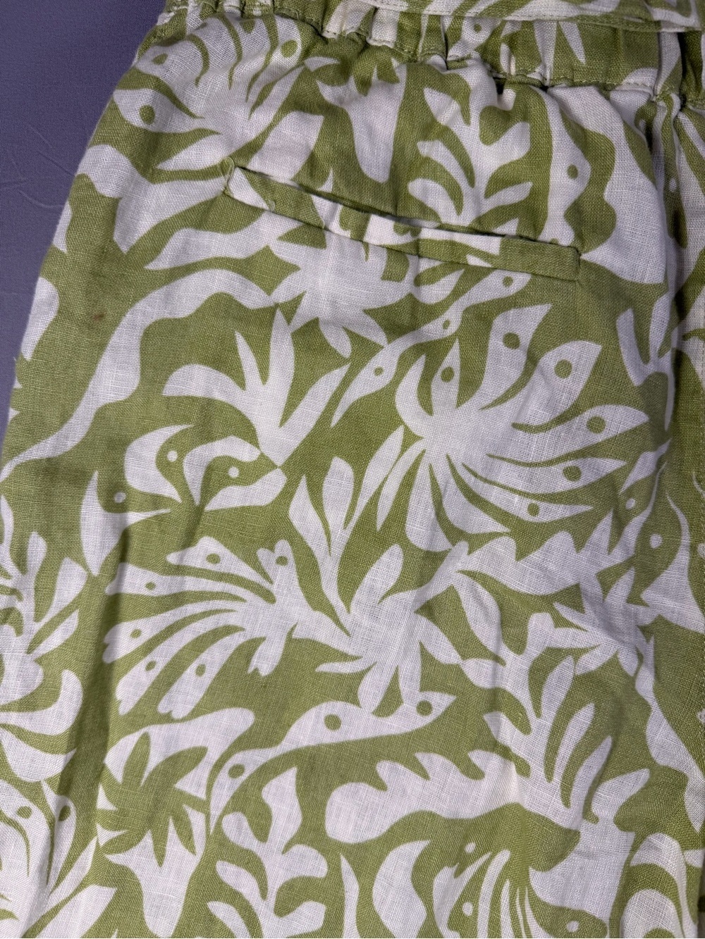 100% Linen Rachel Zoe Green and White Tropical Palm Print Wide-Leg Pants Size M - Picture 12 of 13